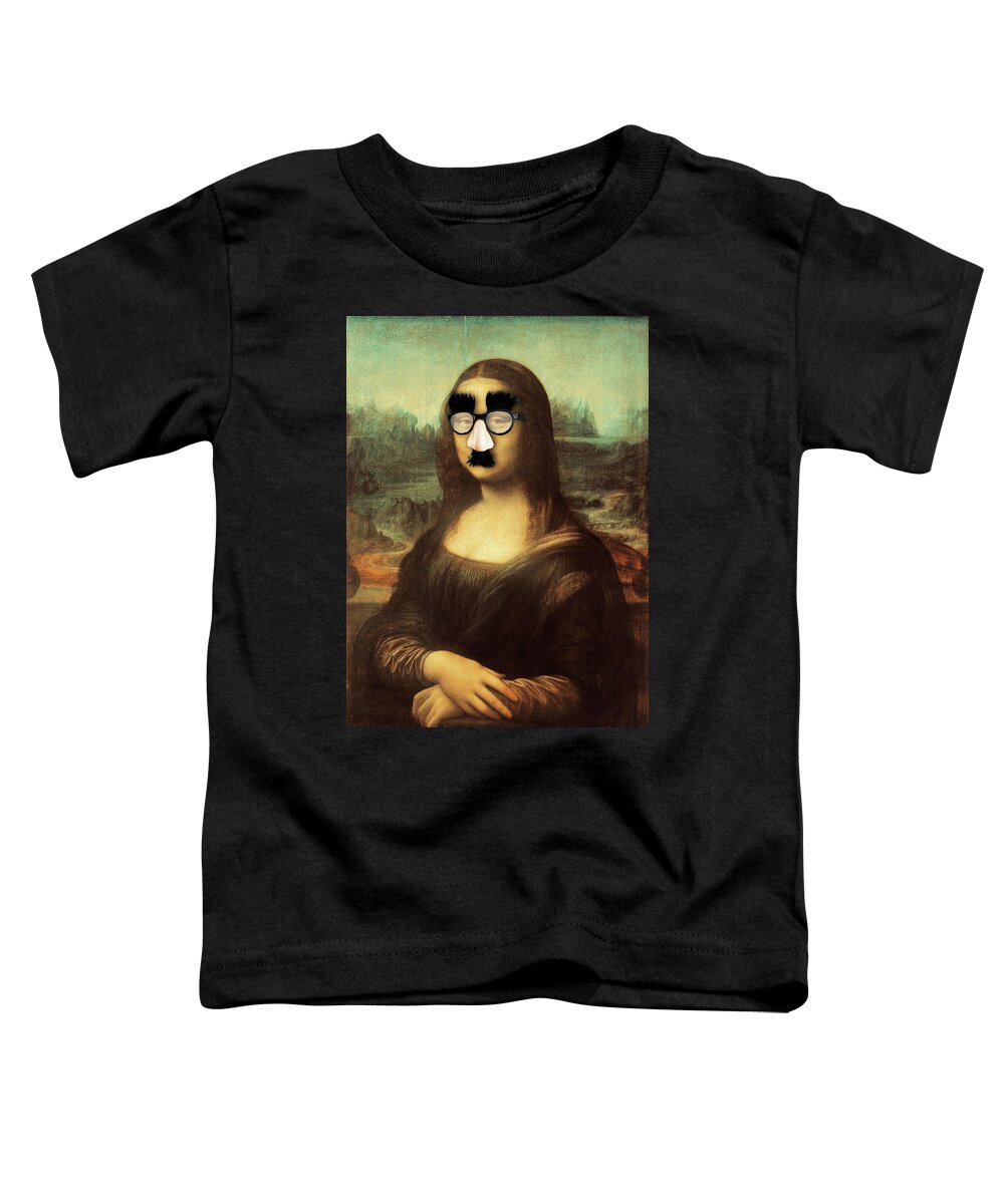 Mona Lisa Toddler T-Shirt featuring the painting Funny Humor Groucho Glasses Mona Lisa by Tony Rubino