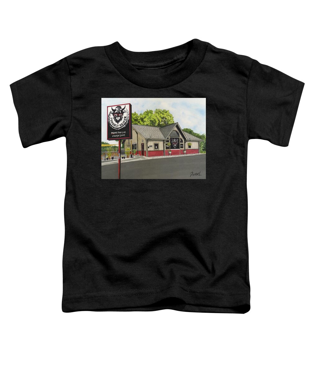 Restaurant Toddler T-Shirt featuring the painting Gnarly Heifer by Ferrel Cordle