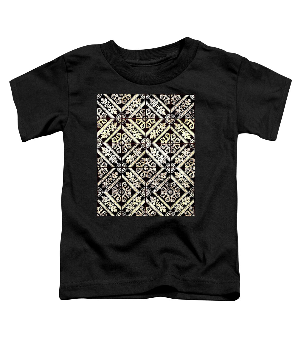 Gold Tiles Toddler T-Shirt featuring the digital art Gold On Black Tiles Mosaic Design Decorative Art VI by Irina Sztukowski