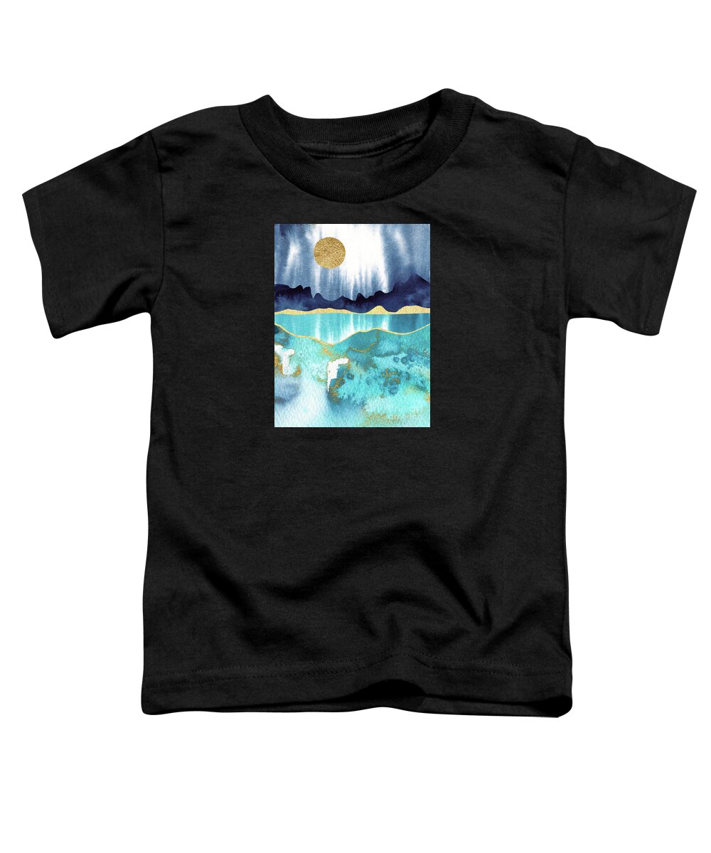 Modern Landscape Toddler T-Shirt featuring the painting Golden Moon by Garden Of Delights