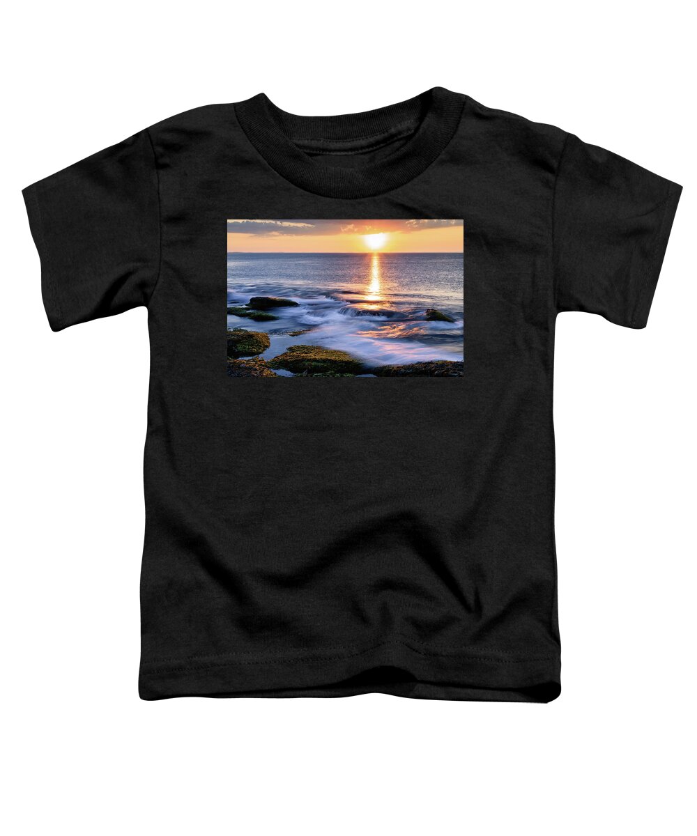Golden Sunset Toddler T-Shirt featuring the photograph Golden Sunset, Halibut Pt. Rockport MA. by Michael Hubley