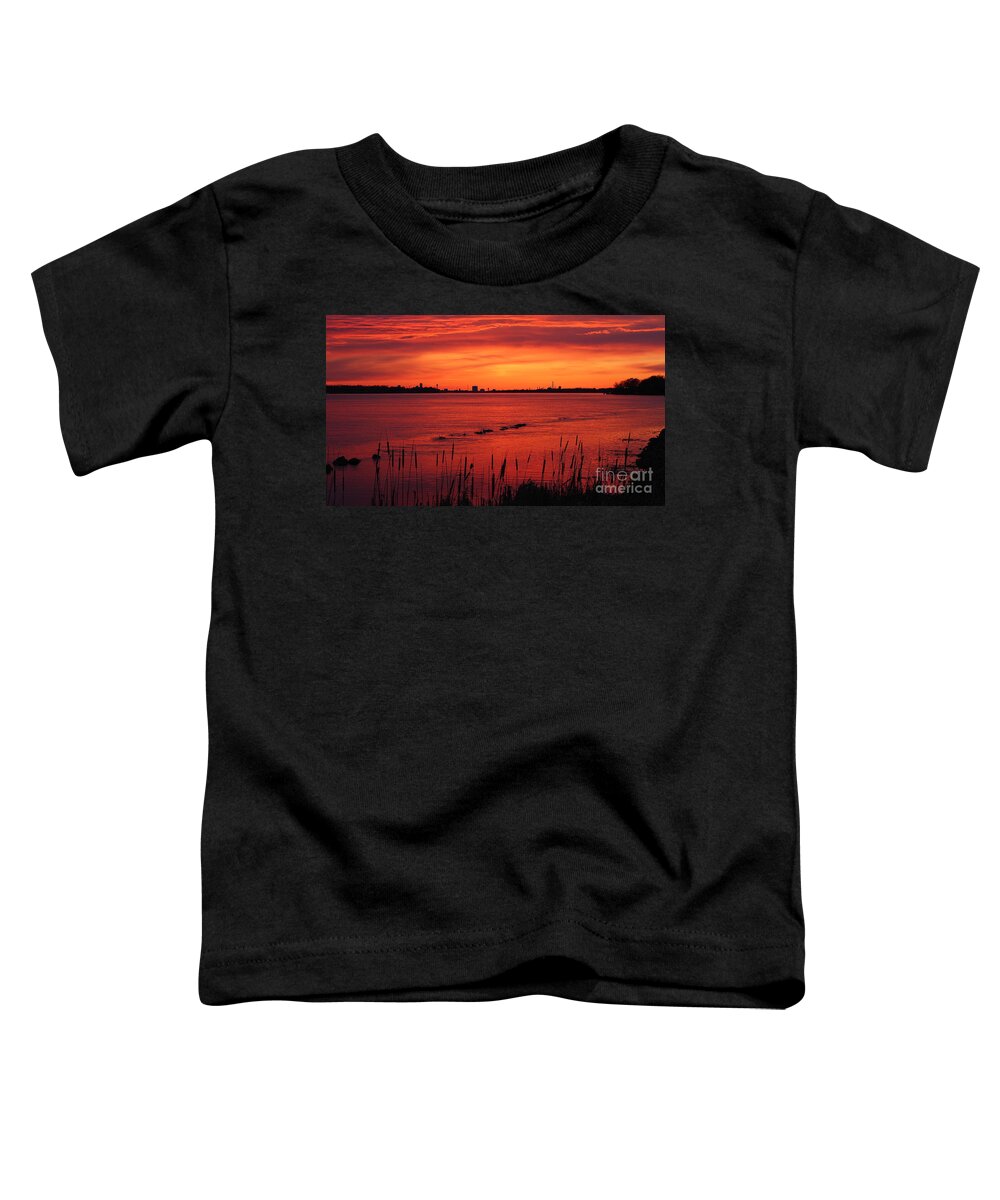 Skylon Tower Toddler T-Shirt featuring the photograph Golden Upper Niagara Sunset by Tony Lee