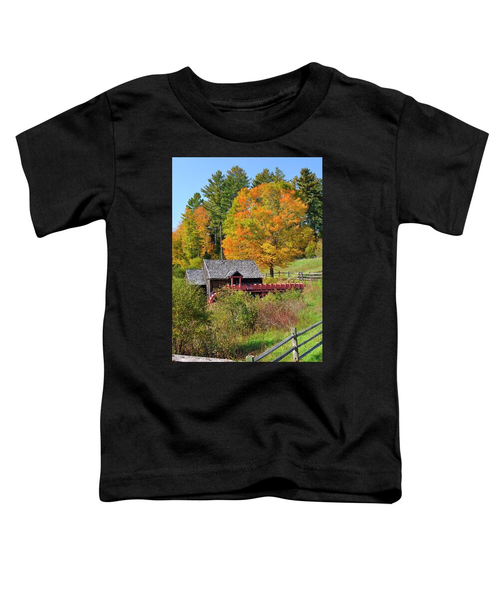 Autumn Toddler T-Shirt featuring the photograph Guildhall Gristmill with Autumn Foliage by Luke Moore