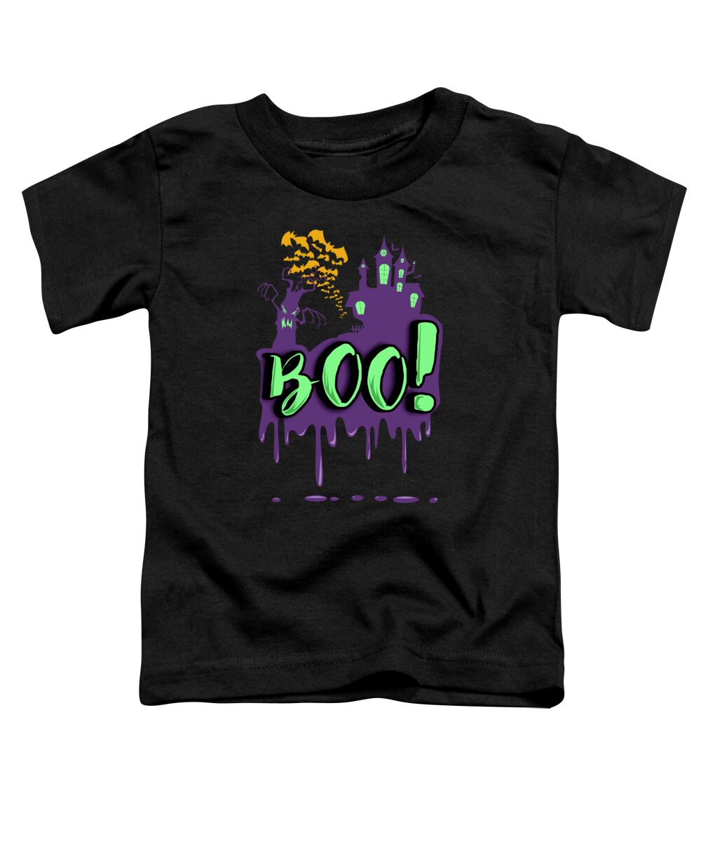 Halloween Toddler T-Shirt featuring the digital art Hallows Eve Gift Cool Boo Spooky Dead Tree Haunted House Halloween by Thomas Larch
