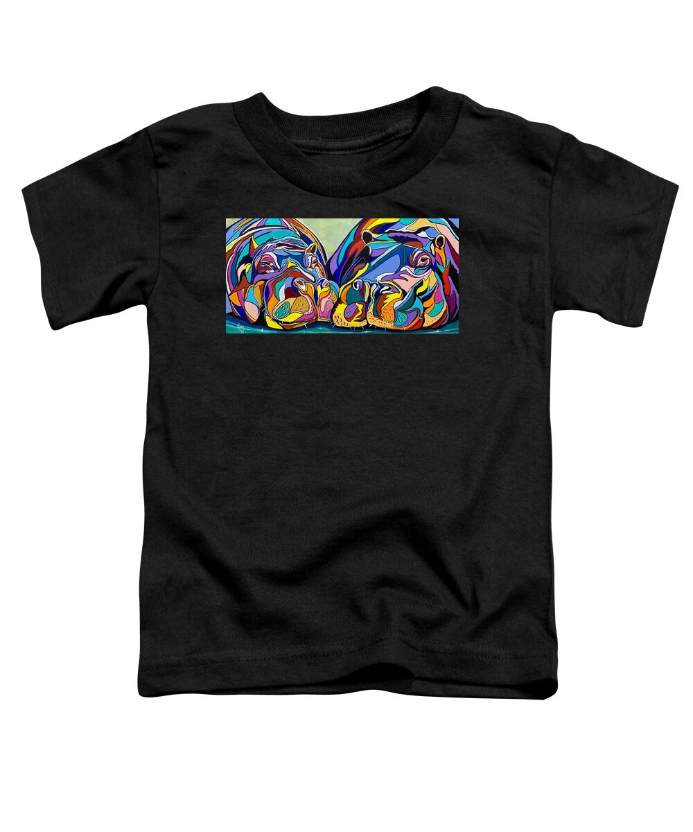 Hippo Toddler T-Shirt featuring the painting Happy Hippos by Mark Ray