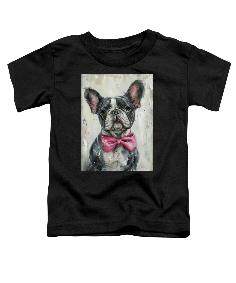 French Bulldog Toddler T-Shirt featuring the painting Her Big Pink Bow by Tina LeCour