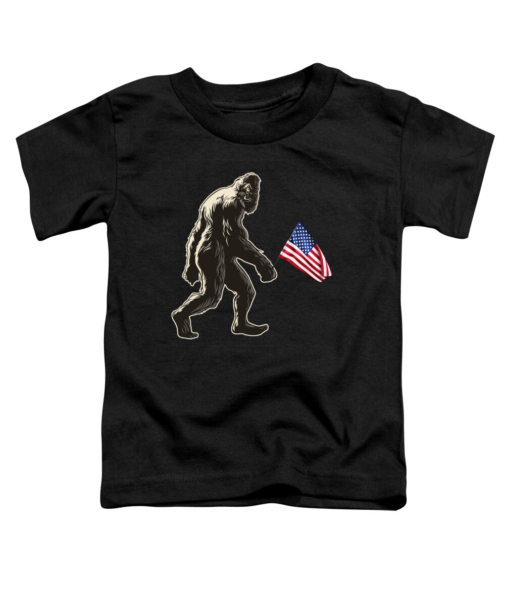 T Shirt Toddler T-Shirt featuring the painting Hide and Seek World Champion USA Flag Shirt Bigfoot is Real Funny Tees Short-Sleeve Big Foot Flag by Tony Rubino