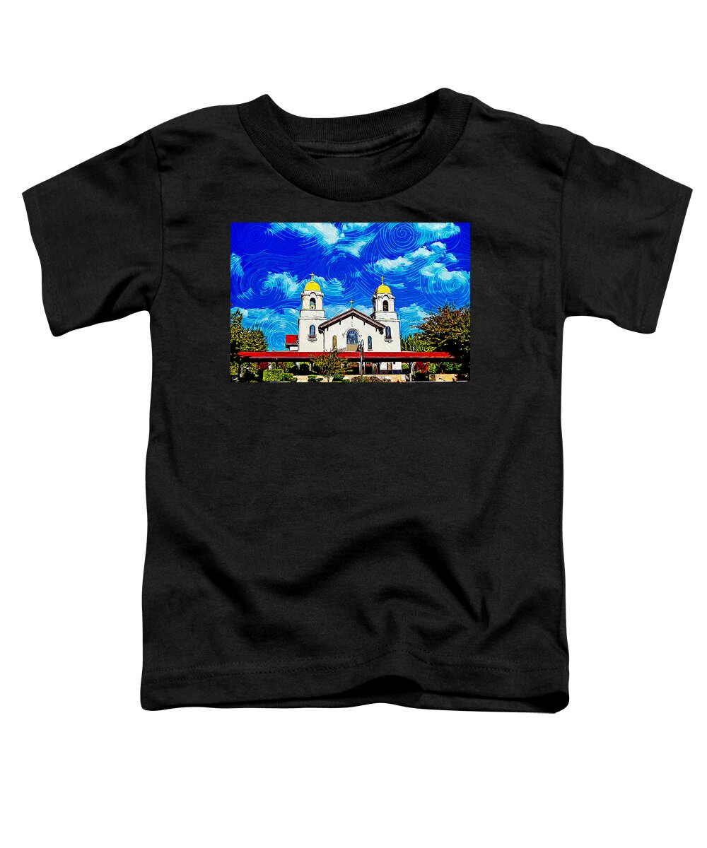 Holy Spirit Church Toddler T-Shirt featuring the digital art Holy Spirit Church in Fremont, California - impressionist painting by Nicko Prints