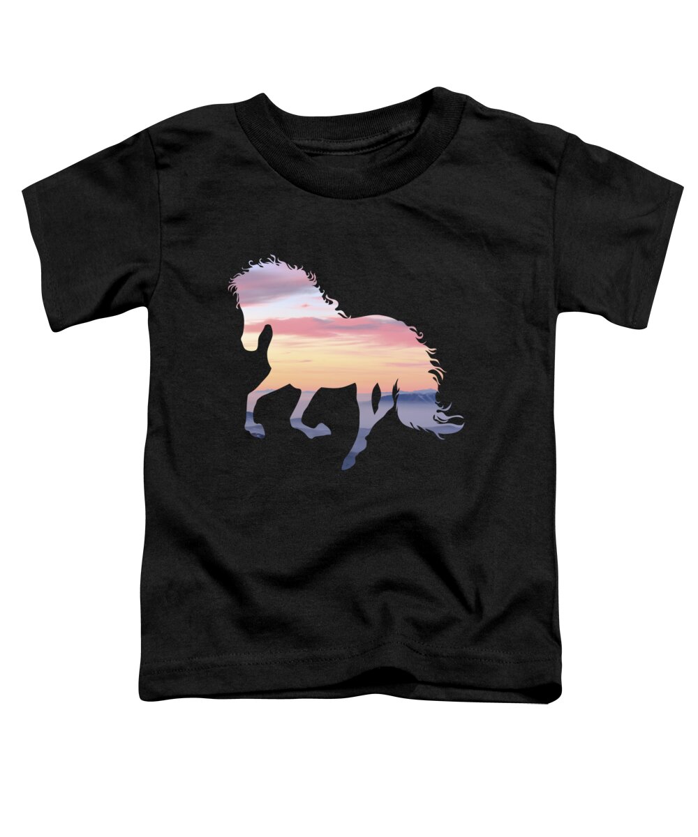 Horse Sketch Toddler T-Shirt featuring the digital art Aesthetic Running Horse Sketch by Mounir Khalfouf