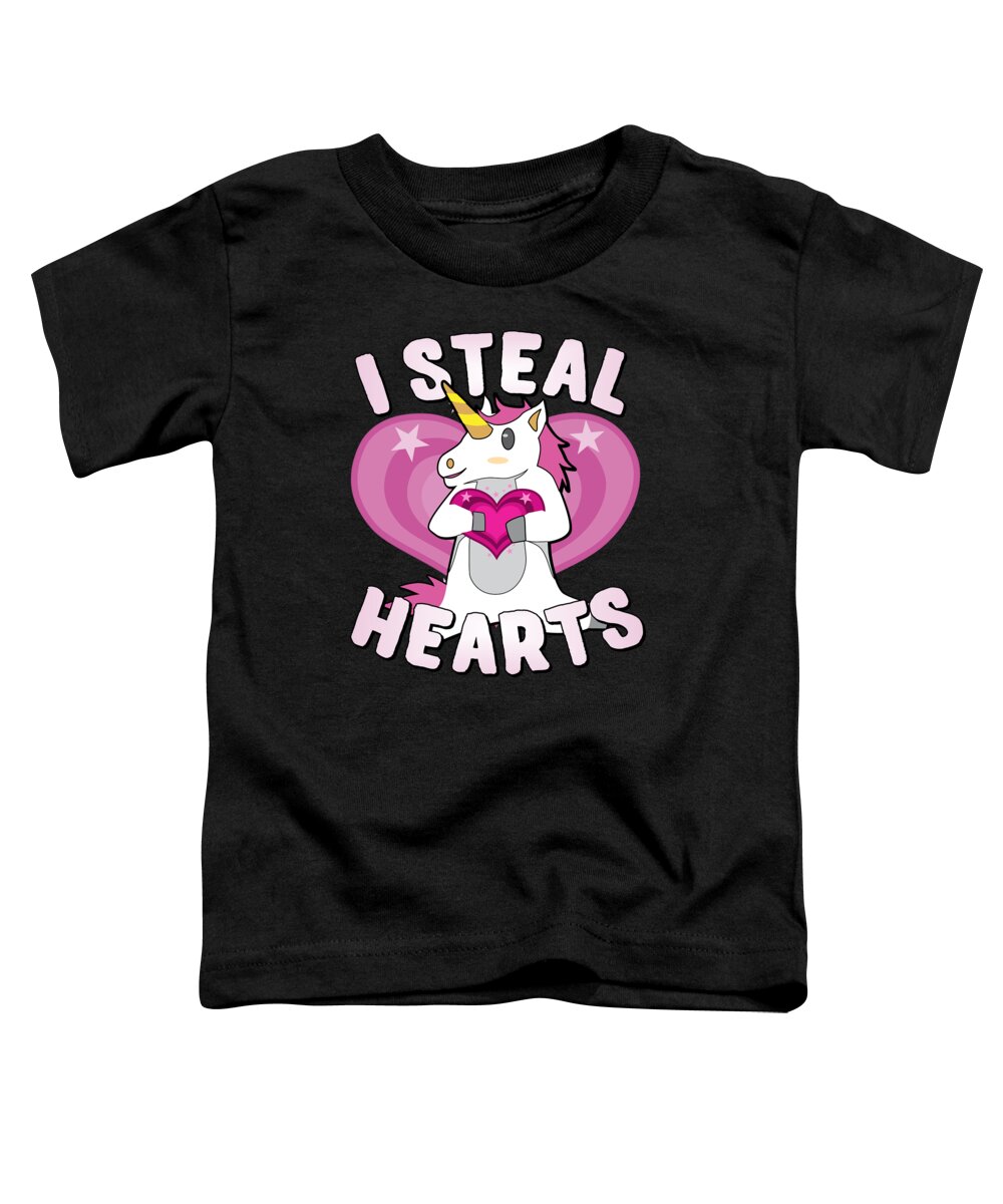 Cool Toddler T-Shirt featuring the digital art I Steal Hearts Unicorn Valentines Day by Flippin Sweet Gear