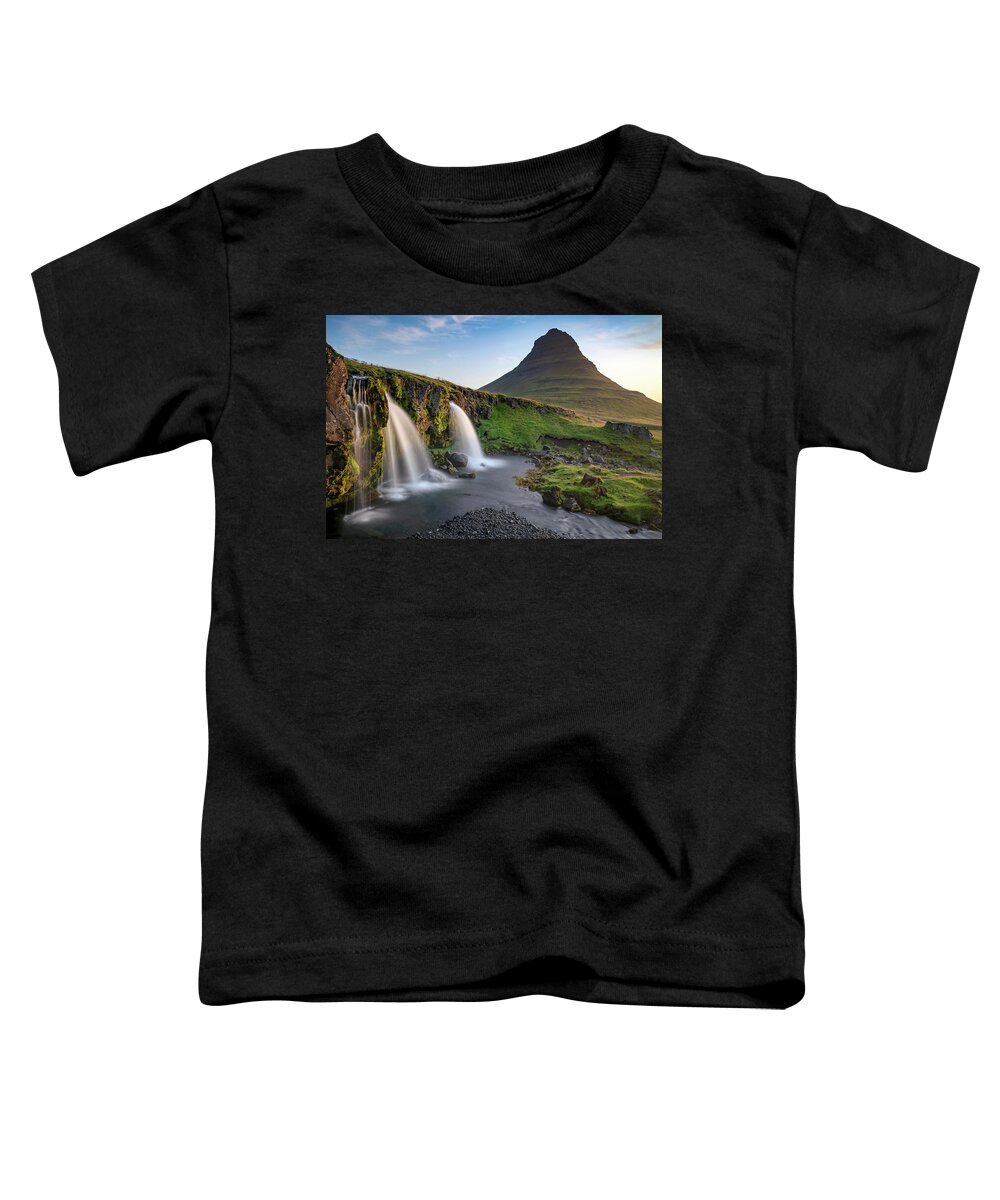 Kirkjufell Toddler T-Shirt featuring the photograph Iceland - Kirkjufell and Kirkjufellfoss by Olivier Parent