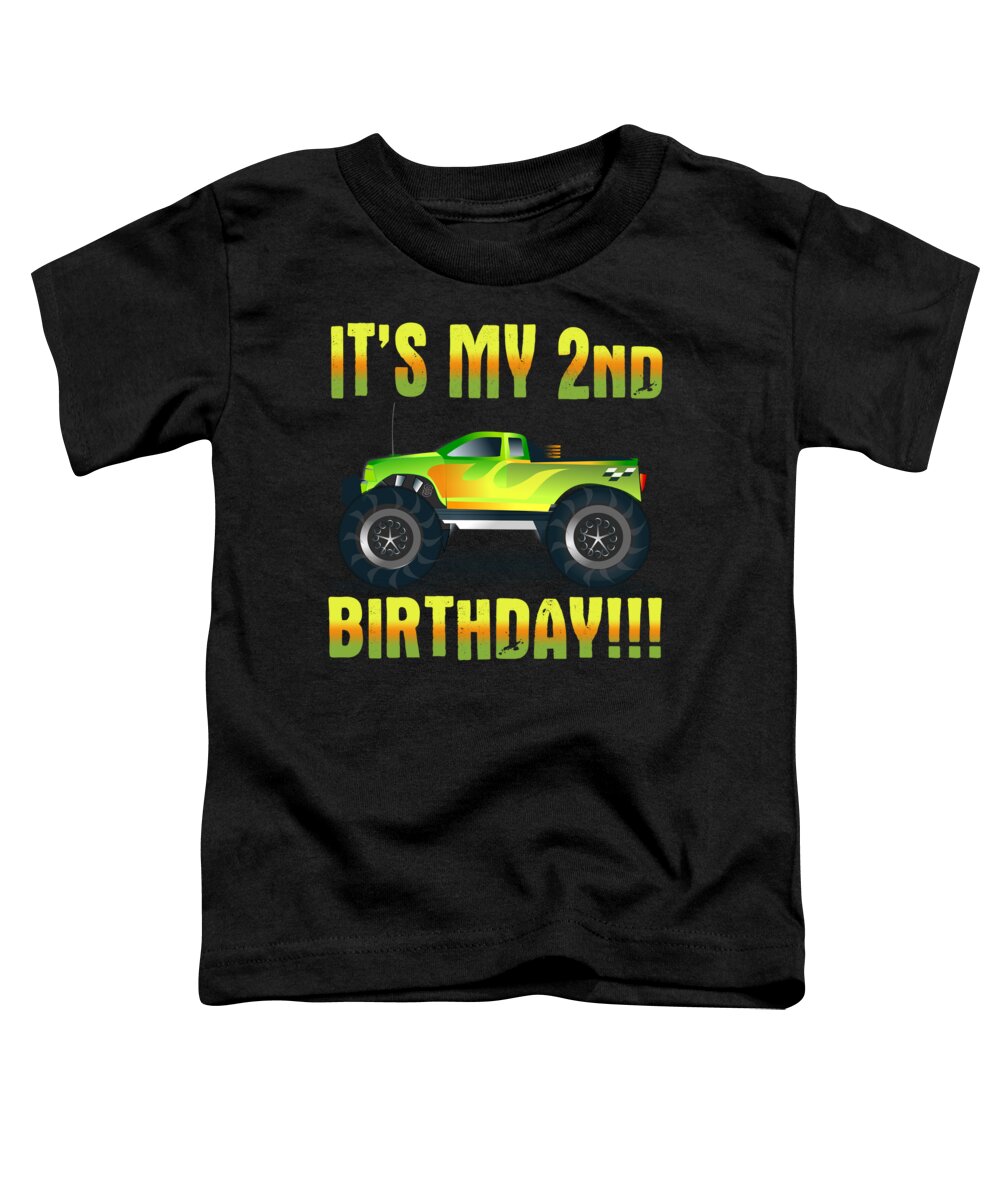 2nd Birthday Outfits For Toddler Boys Toddler T-Shirt featuring the digital art Its My 2nd Birthday Monster Truck by Jacob Zelazny