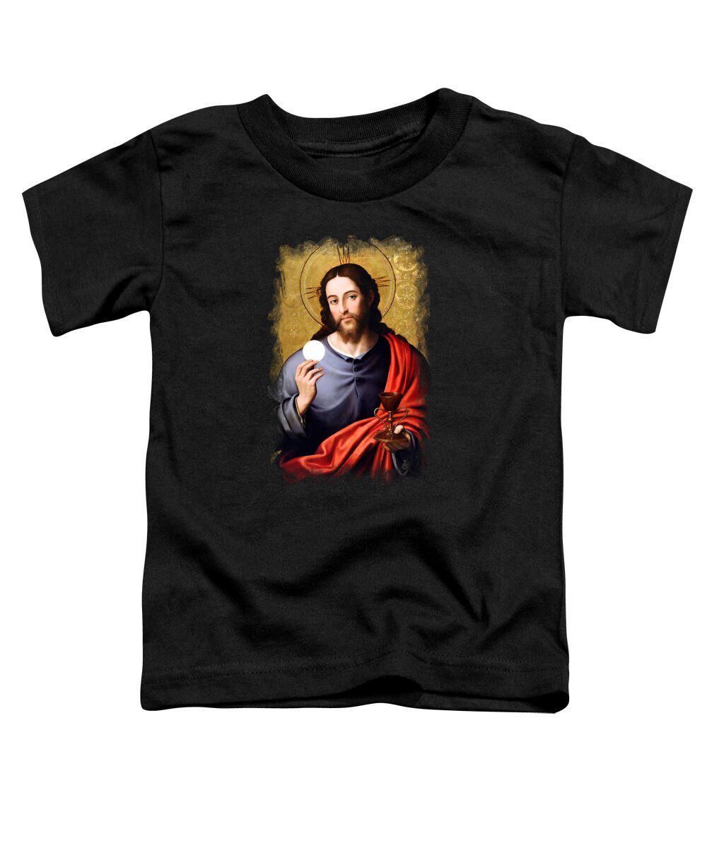 Last Supper Toddler T-Shirt featuring the mixed media Jesus Eucharist Mass Communion by Juanes de Juanes