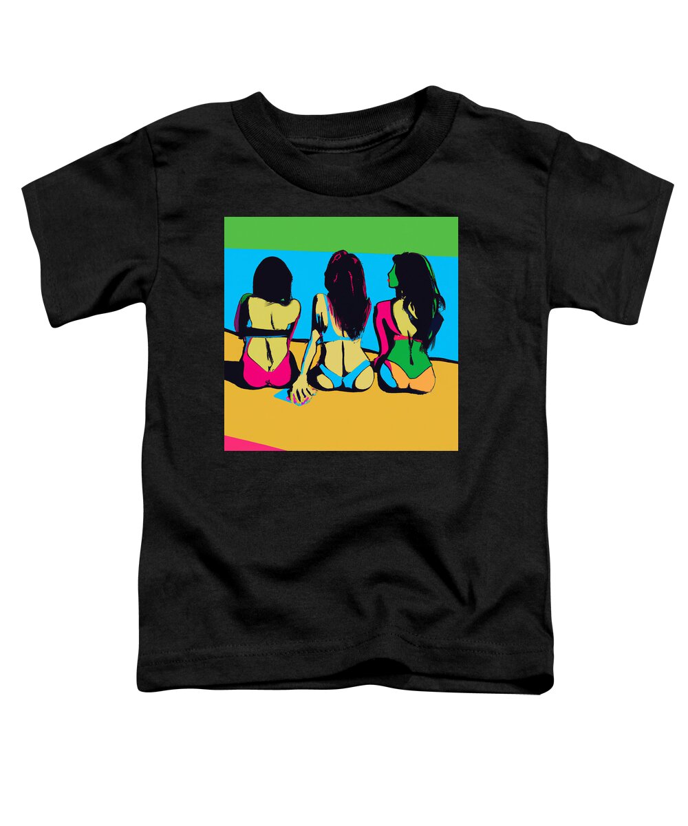 Ladies Toddler T-Shirt featuring the digital art Ladies on the Beach by Dan Twyman