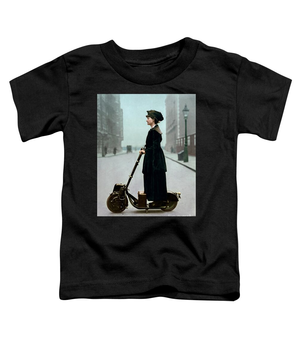 Scooter Toddler T-Shirt featuring the photograph Lady and the Scooter in 1916 by Franchi Torres