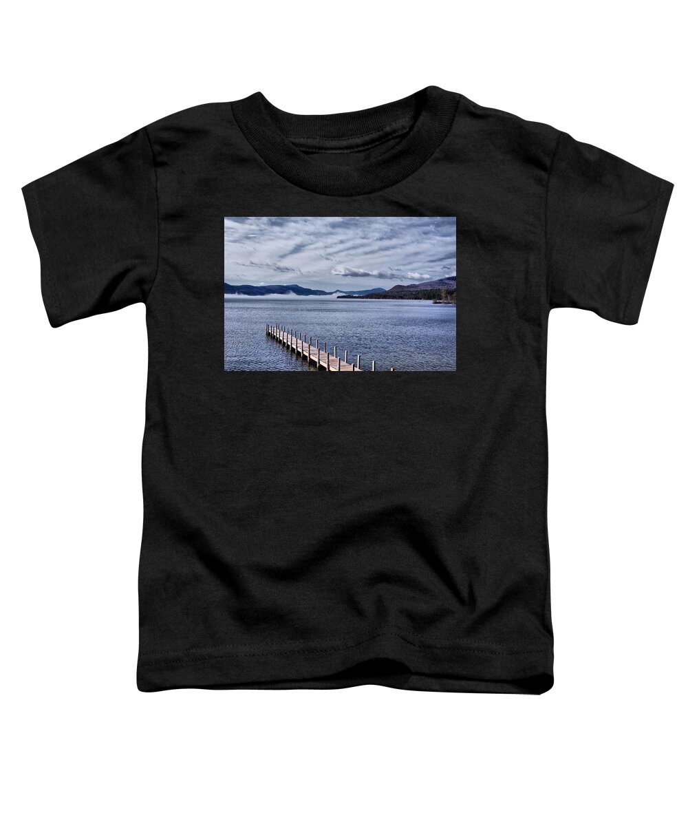 Lake Toddler T-Shirt featuring the photograph Lake View Clouds and Dock by Russ Considine