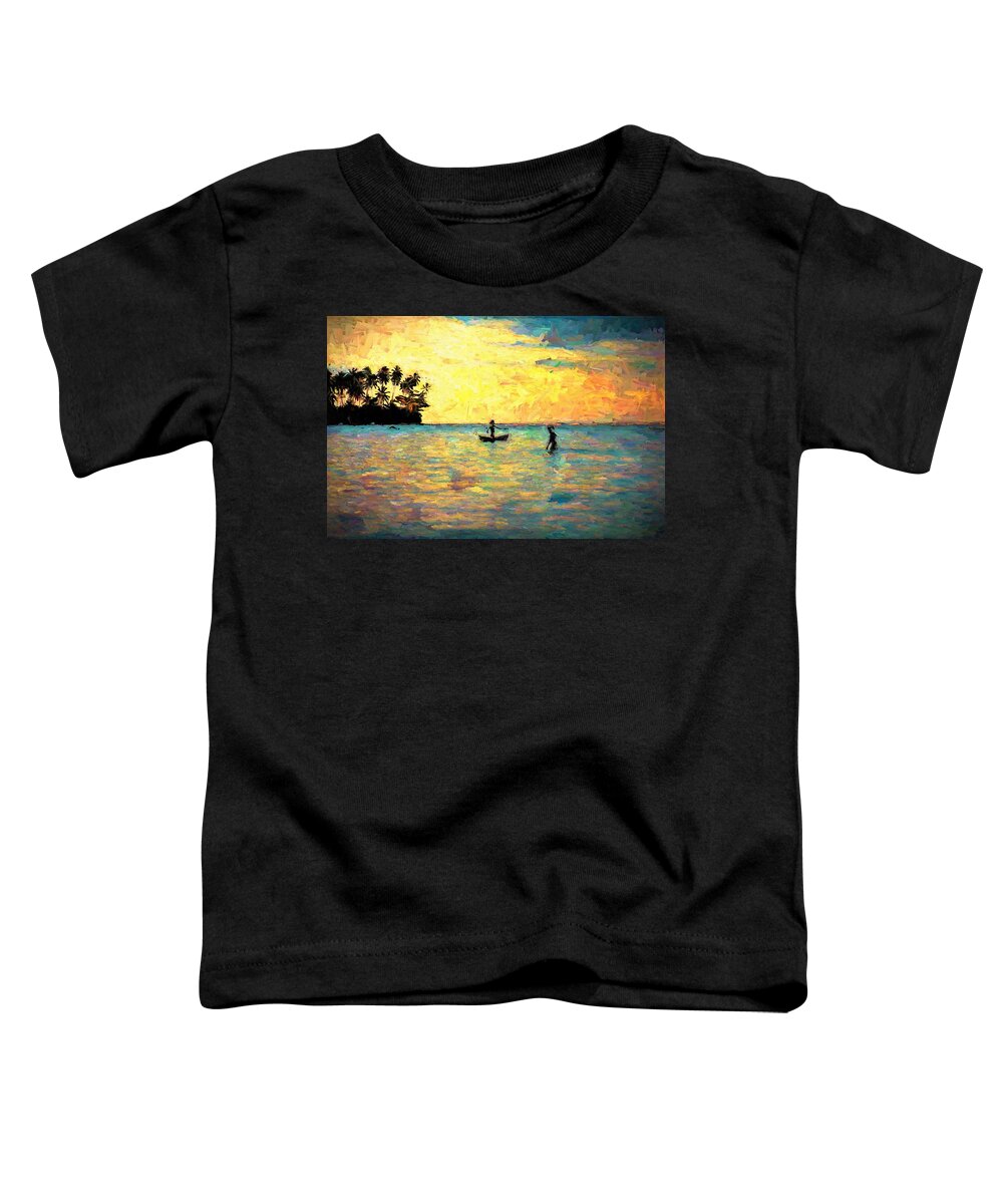 View Toddler T-Shirt featuring the mixed media Liapari Island Fishing In The Lagoon by Joan Stratton