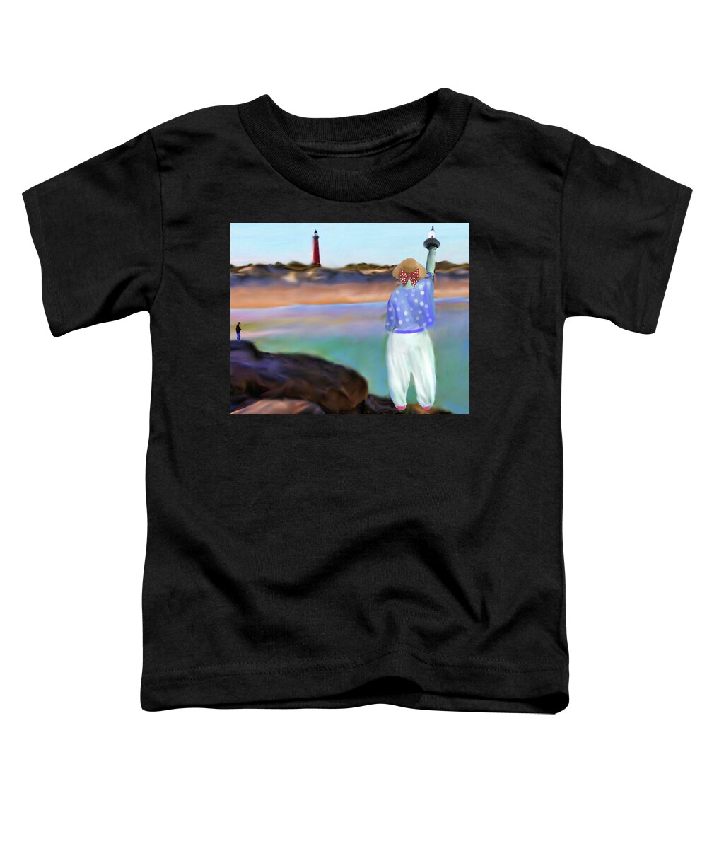 Liberty Toddler T-Shirt featuring the painting Liberty Sees the Ponce Inlet Lighthouse by Deborah Boyd
