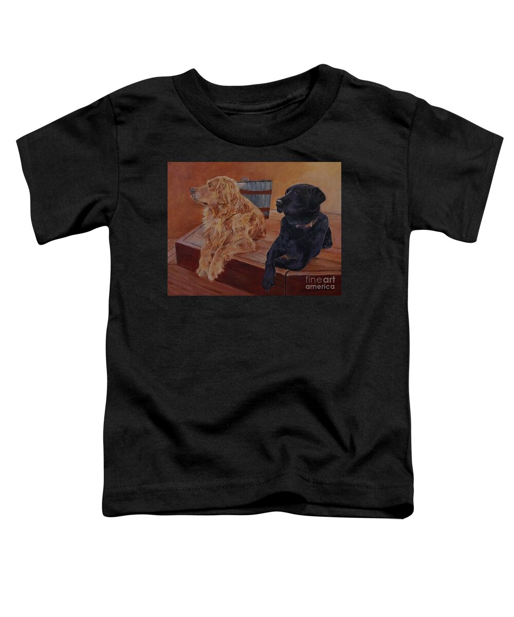 Barbara Moak Toddler T-Shirt featuring the painting Lily and Suka by Barbara Moak