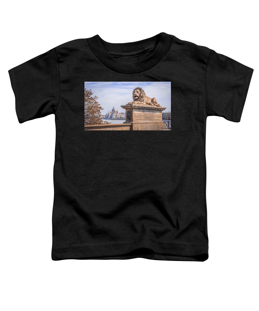 Architecture Toddler T-Shirt featuring the digital art Lion of Budapest by Kevin McClish