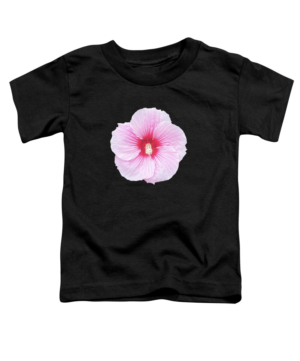 Pink Flower Toddler T-Shirt featuring the digital art Lite Pink Hibiscus Bloom On Black by Deborah League
