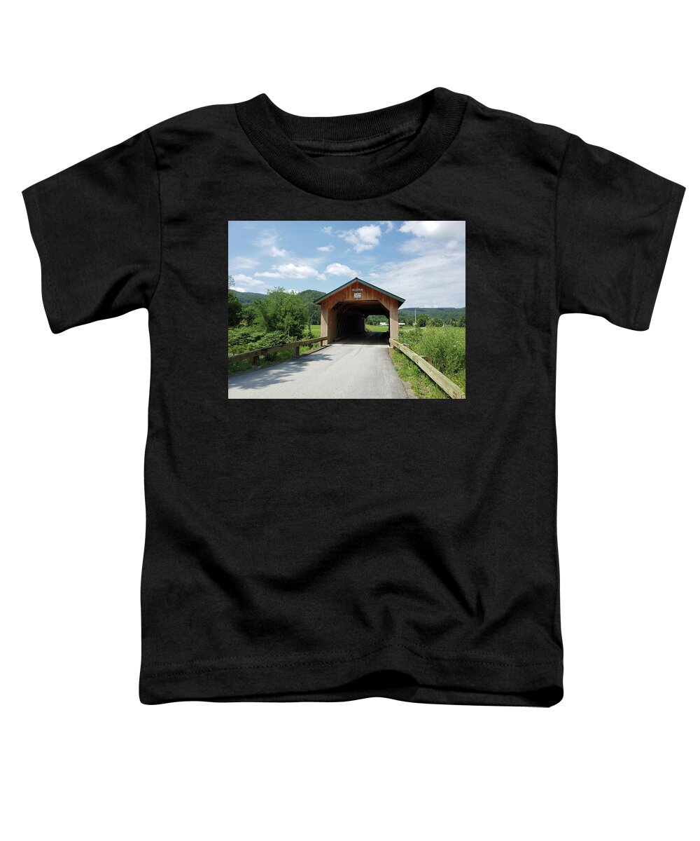 Longley Covered Bridge Toddler T-Shirt featuring the photograph Longley Covered Bridge in Montgomery Vermont by Jeff Folger