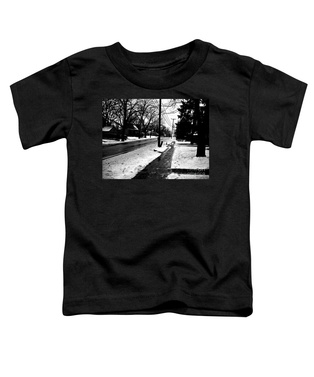Street Toddler T-Shirt featuring the photograph Melting Snow Down the Street - Black and White by Frank J Casella
