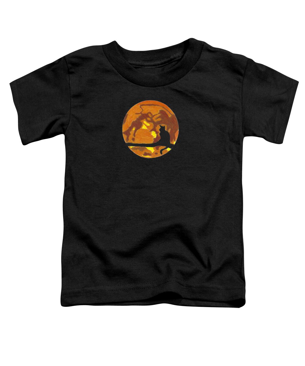 Cat Toddler T-Shirt featuring the mixed media Meow at the Moon by Ali Baucom