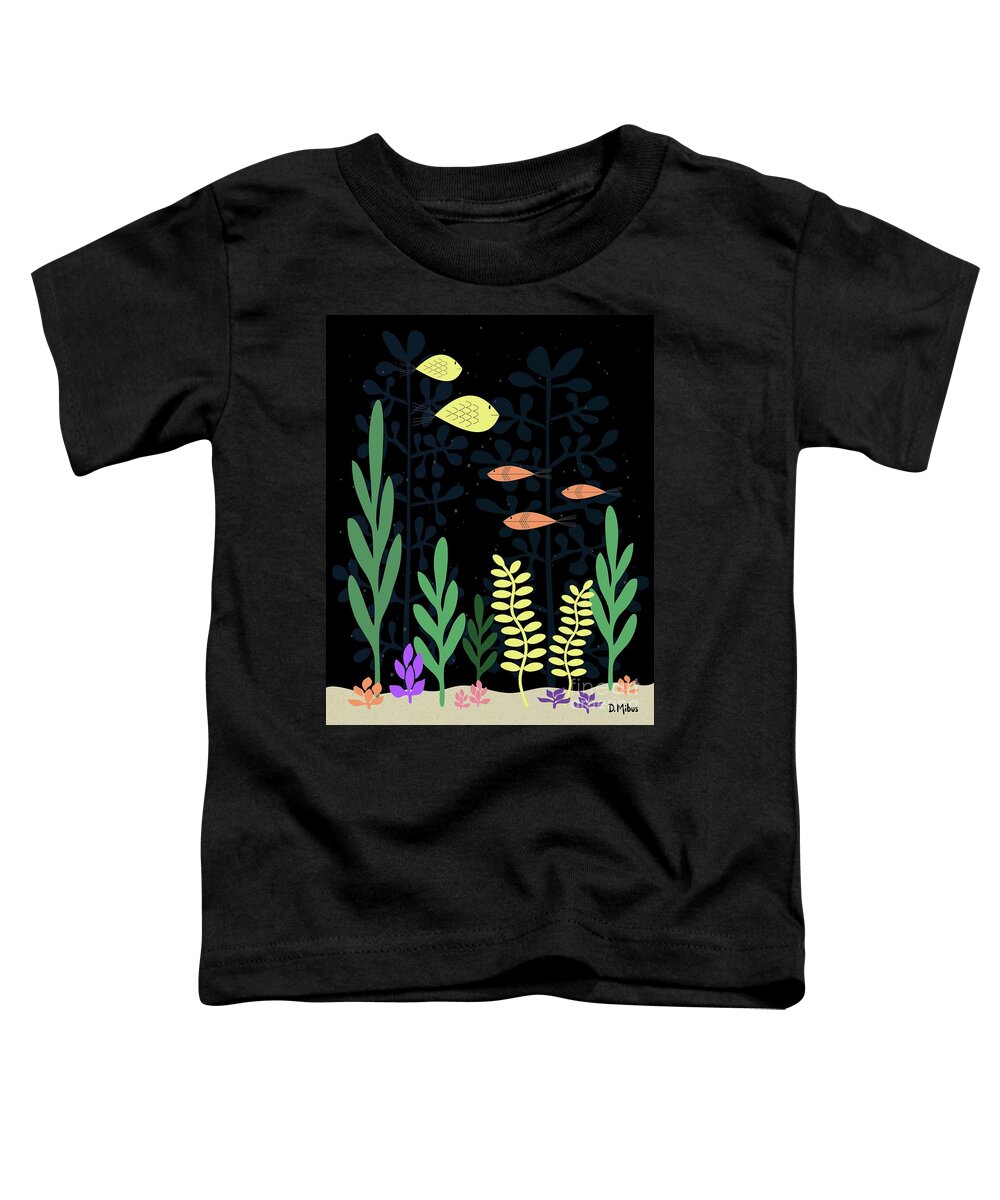 Mid Century Fish Toddler T-Shirt featuring the digital art Mid Century Aquarium Black by Donna Mibus