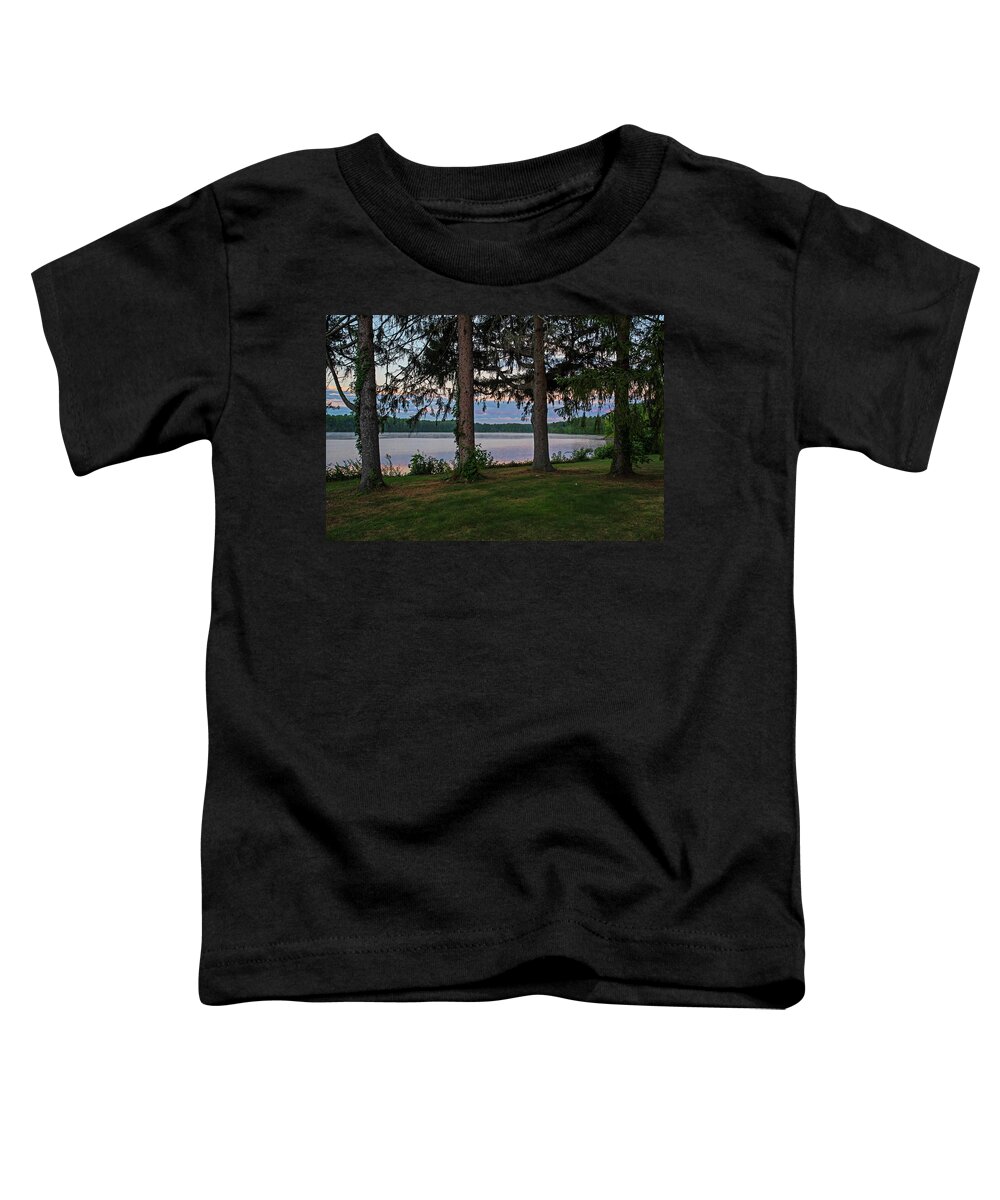 Middleton Toddler T-Shirt featuring the photograph Middleton Pond Middleton Massachusetts Beautiful Morning Light Red Glow Through the Trees by Toby McGuire