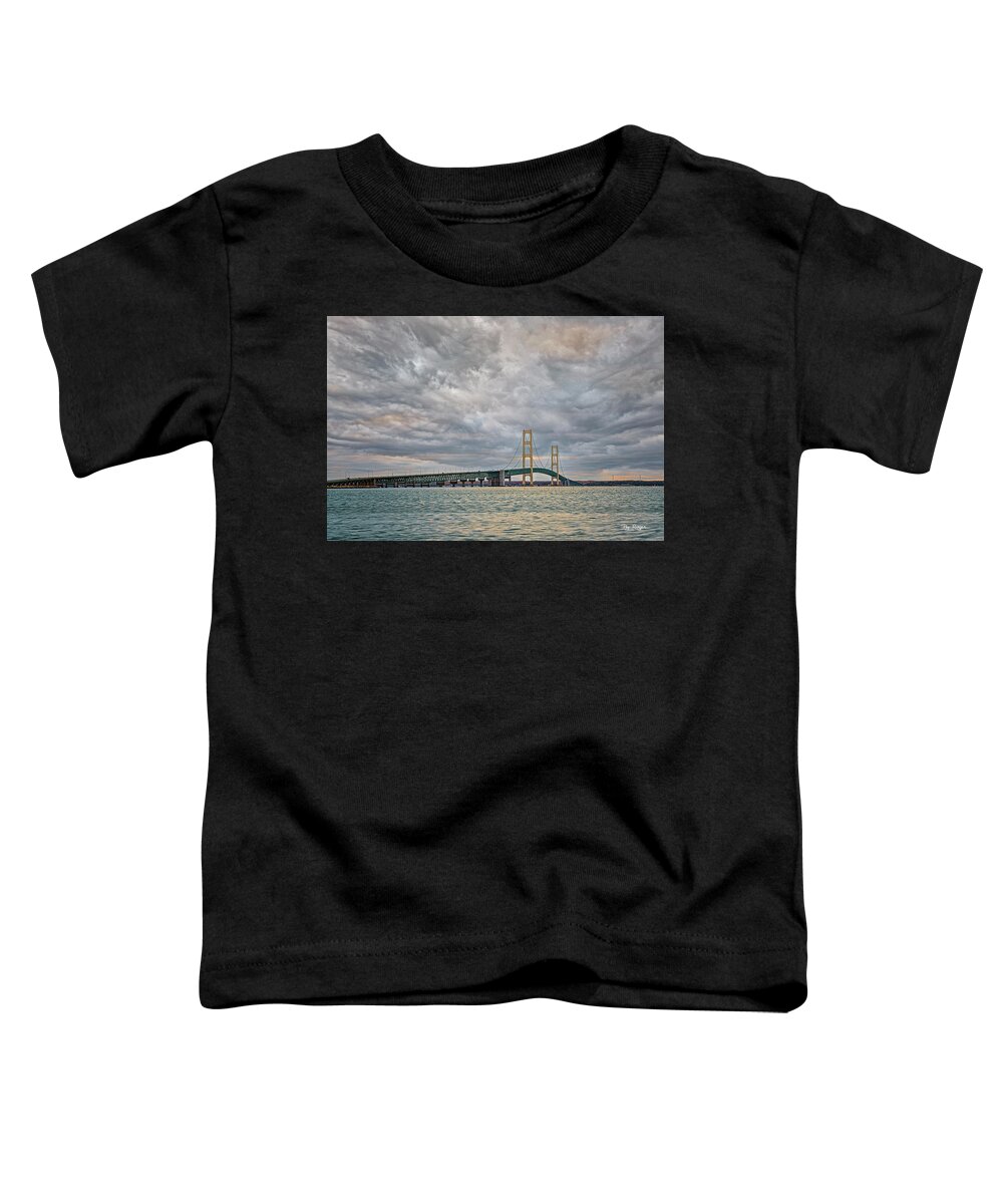 Mackinac Bridge Toddler T-Shirt featuring the photograph Mighty Mack Morning by Peg Runyan