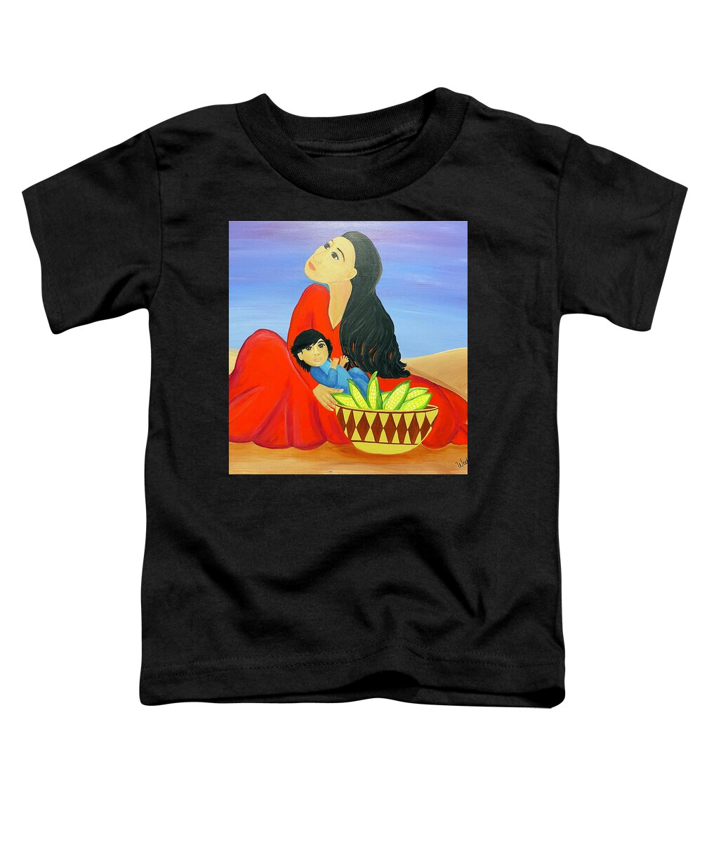 Southwestern Art Toddler T-Shirt featuring the painting Mother and Corn by Christina Wedberg