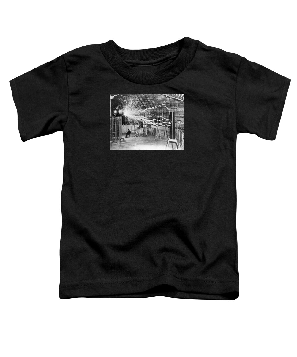 Nikola Tesla Toddler T-Shirt featuring the photograph Nikola Tesla - Bolts Of Electricity by War Is Hell Store