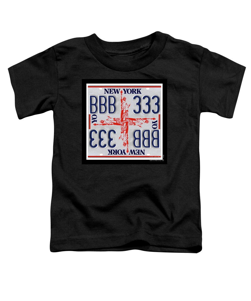 New York Toddler T-Shirt featuring the mixed media NY Statue of Liberty Cross Print - Recycled New York License Plates Art by Steven Shaver