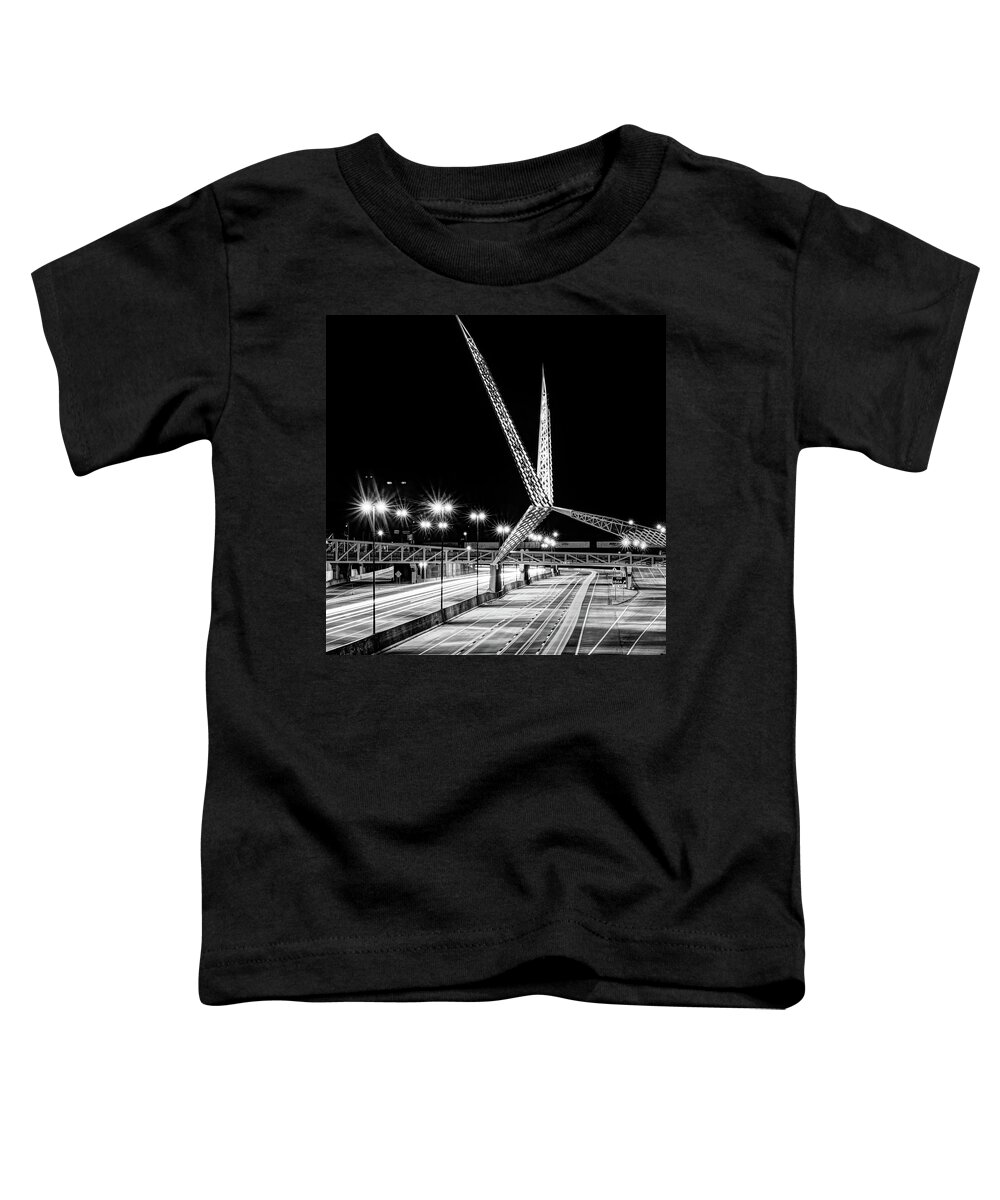 Skydance Bridge Toddler T-Shirt featuring the photograph Oklahoma City Skydance Bridge - BW Monochrome 1x1 by Gregory Ballos