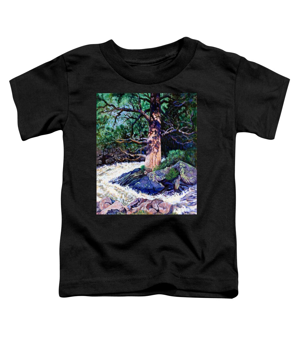 Old Pine Toddler T-Shirt featuring the painting Old Pine In Rushing Stream by John Lautermilch