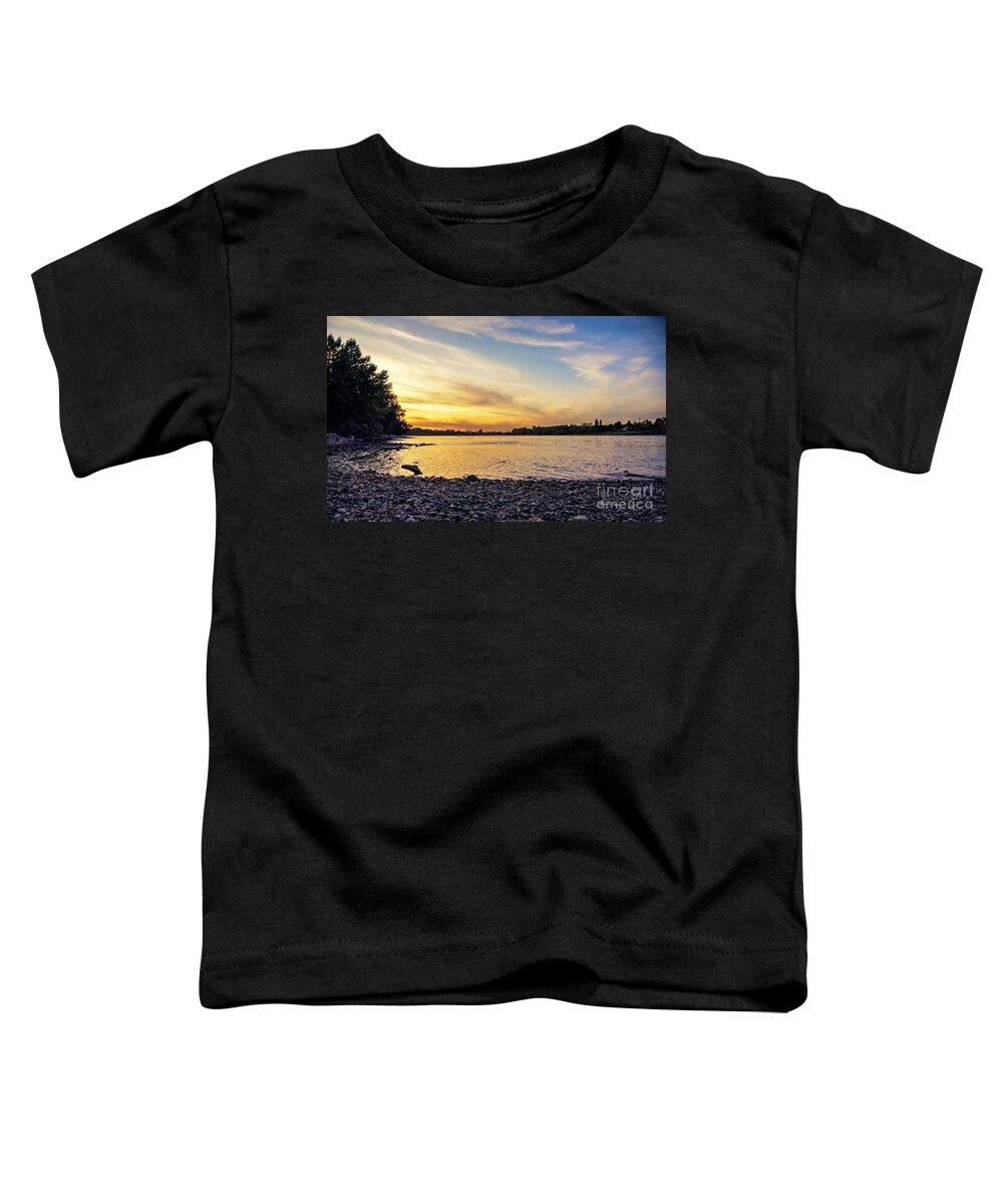 Sunset Toddler T-Shirt featuring the photograph Orange sunset by the Rheine riverside by Mendelex Photography