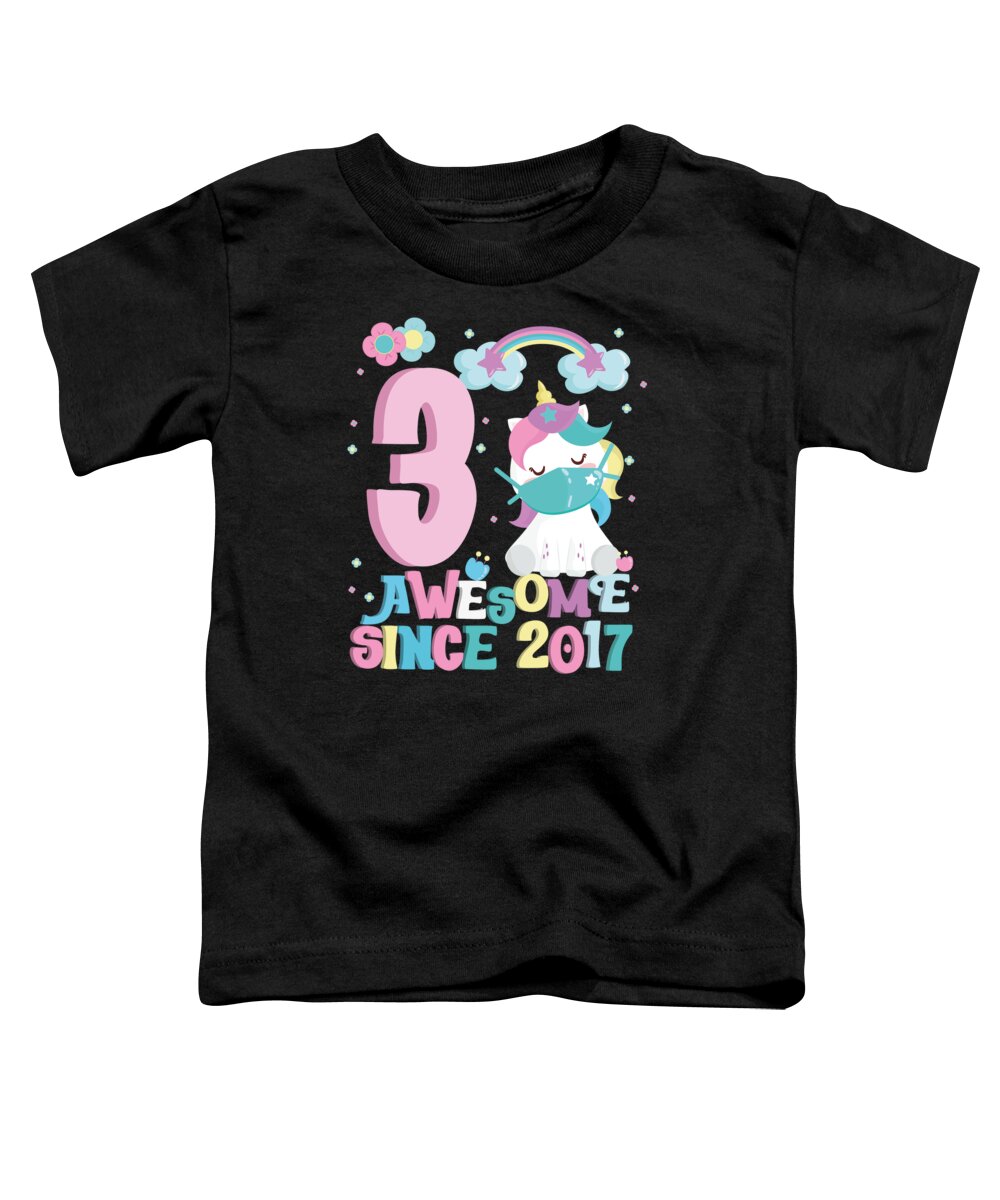 Awesome Toddler T-Shirt featuring the digital art Party gift idea for 3 Birthday Unicorn for girls by Toms Tee Store