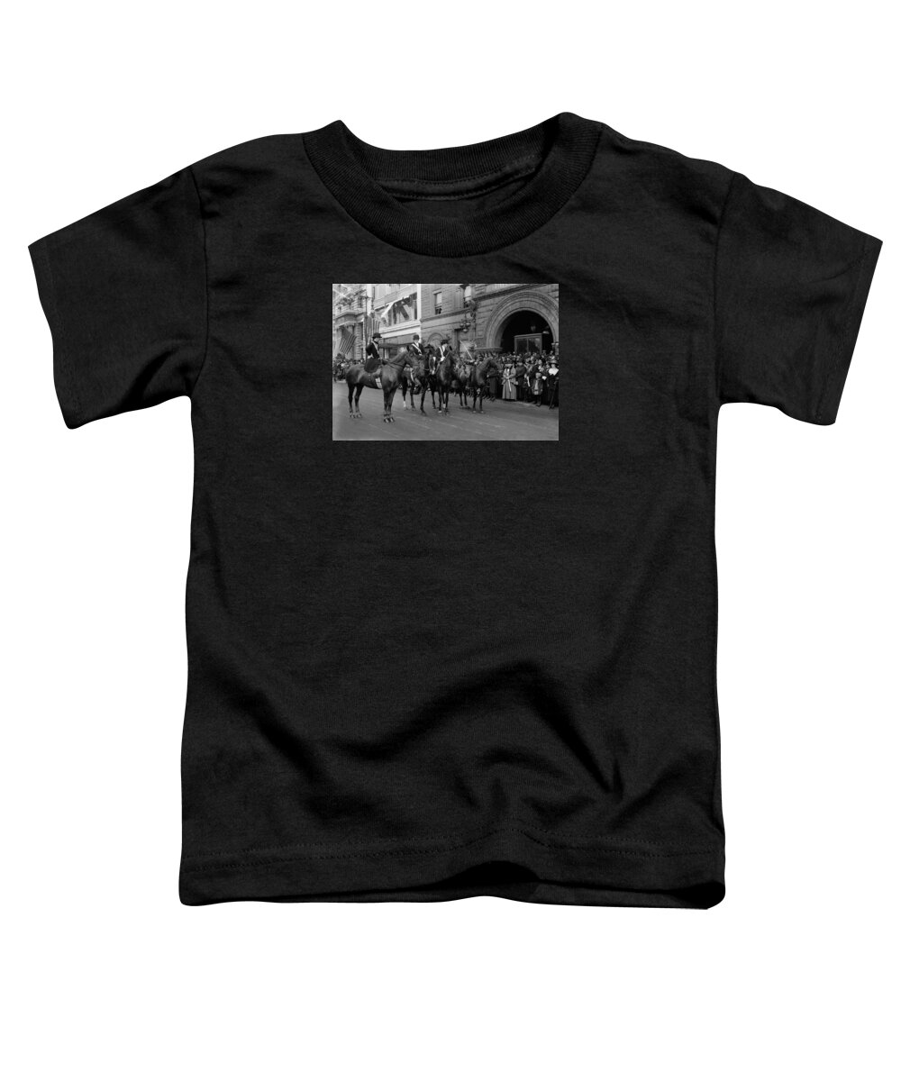 Parade Toddler T-Shirt featuring the photograph People On Horseback Before Patriot's Day Celebration - NYC 1917 by War Is Hell Store