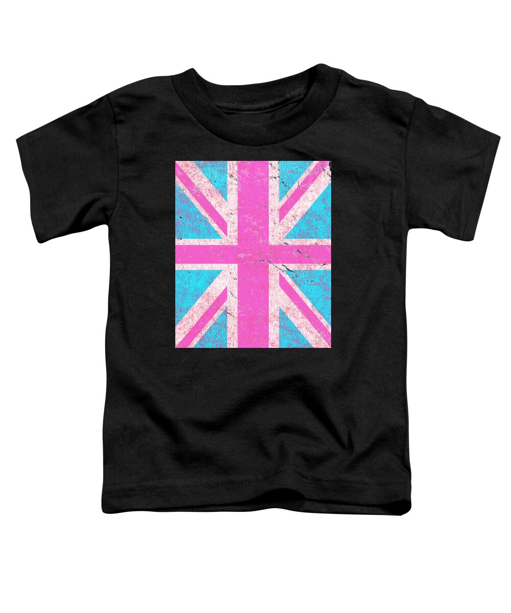 Funny Toddler T-Shirt featuring the digital art Pink Retro Union Jack Flag by Flippin Sweet Gear