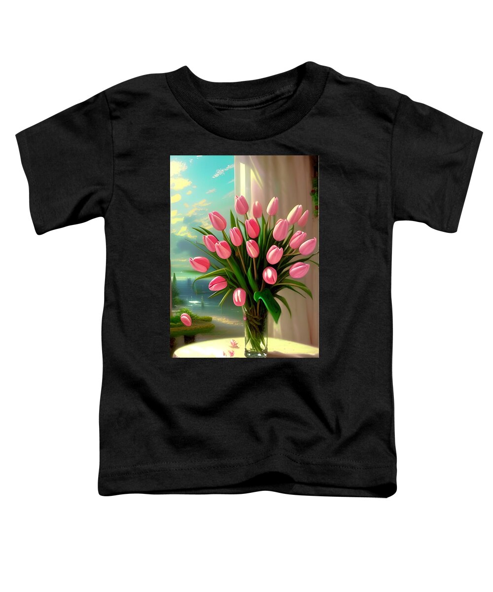Floral Toddler T-Shirt featuring the digital art Pretty Pink Tulips by Katrina Gunn