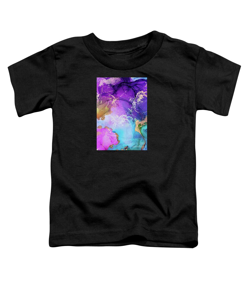 Purple Toddler T-Shirt featuring the painting Purple, Blue And Gold Metallic Abstract Watercolor Art by Modern Art