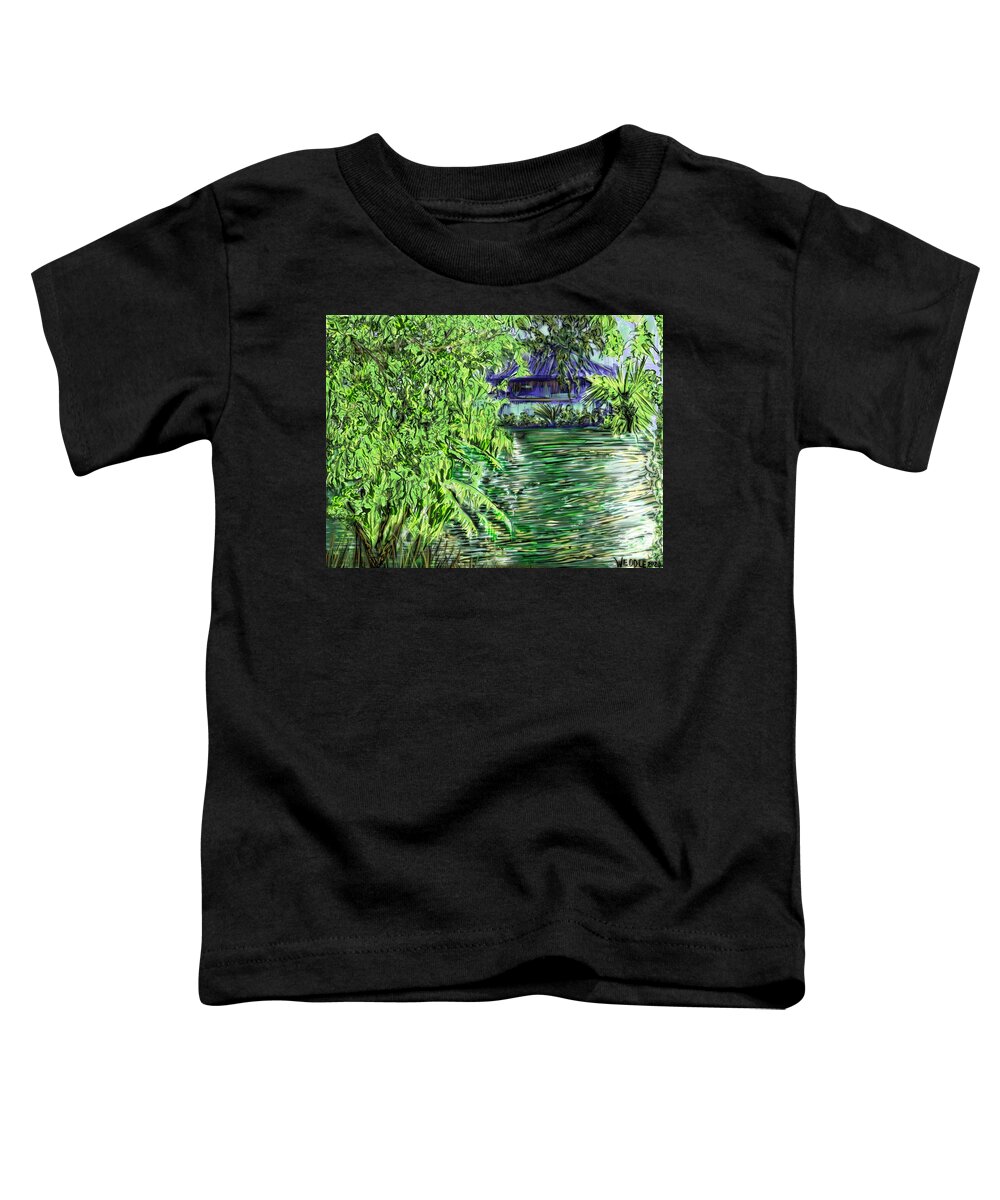 Lake Toddler T-Shirt featuring the digital art Quiet Reflection, Elmendorf Lake by Angela Weddle