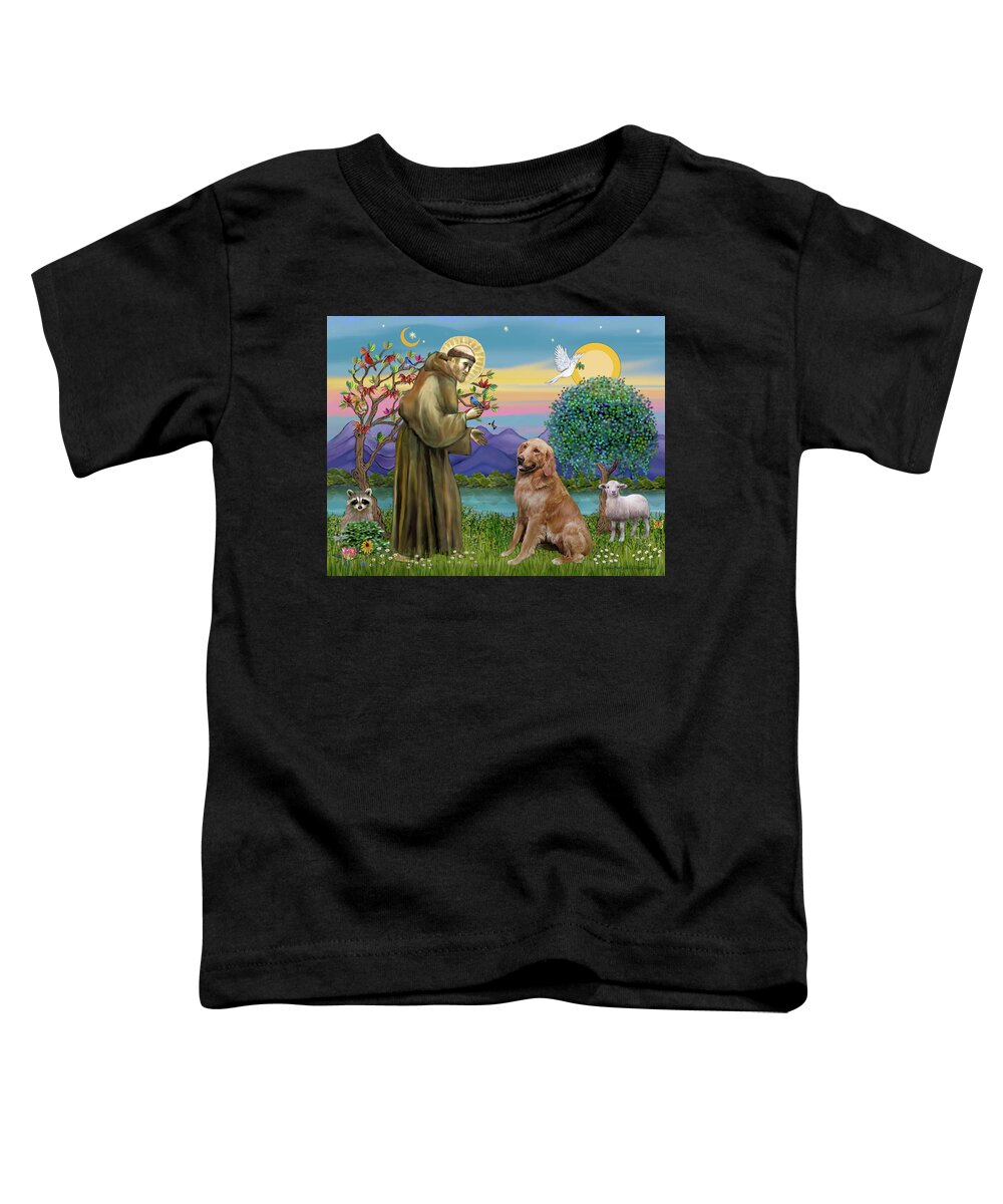 Animals Toddler T-Shirt featuring the digital art Saint Francis Blesses a Golden Retriever by Jean Batzell Fitzgerald