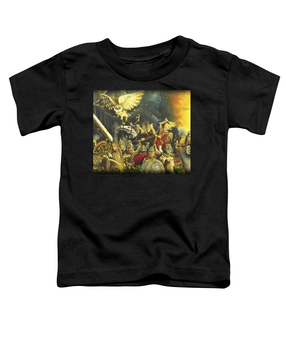 Saxons.christmas .yule Log Toddler T-Shirt featuring the painting Saxon Yule by John Palliser