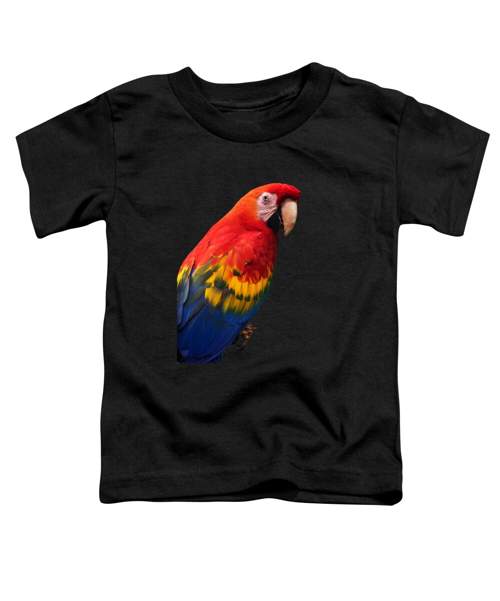 Parrot Toddler T-Shirt featuring the photograph Scarlet macaw parrot portrait by Delphimages Photo Creations