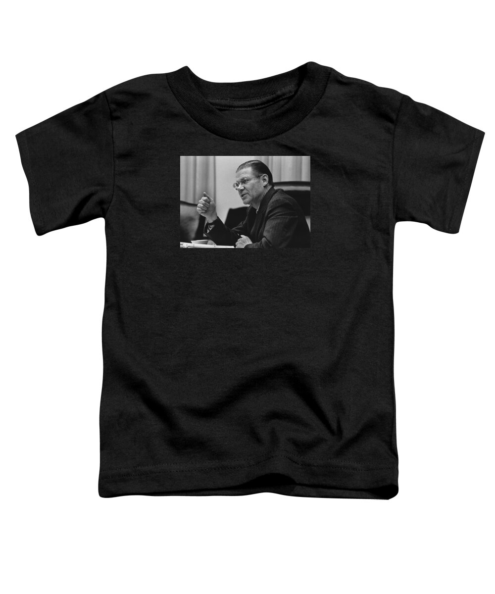 Robert Mcnamara Toddler T-Shirt featuring the photograph Secretary of Defense Robert McNamara - 1968 by War Is Hell Store