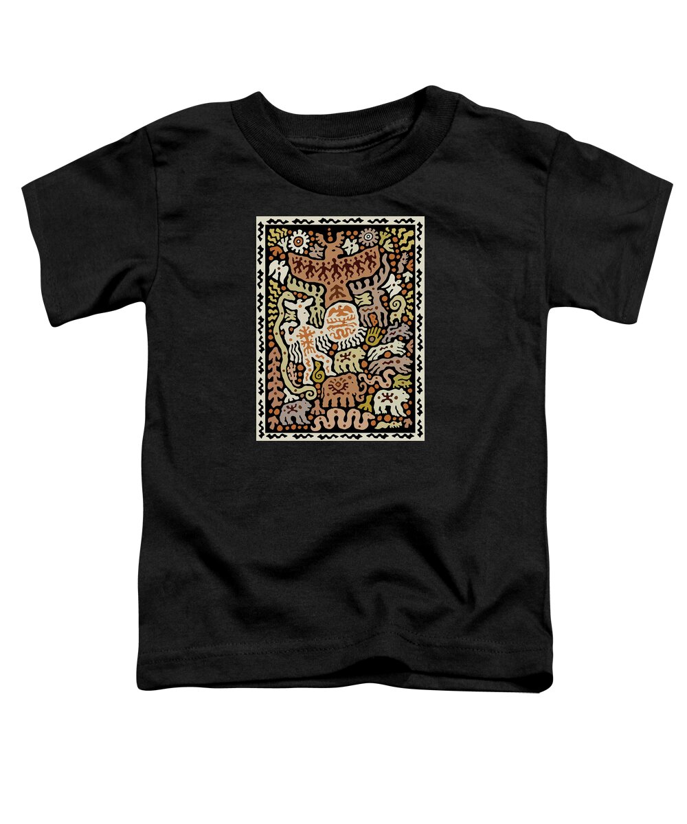 Shaman Folk Art Toddler T-Shirt featuring the drawing Shaman Tribal Hunter by Vagabond Folk Art - Virginia Vivier