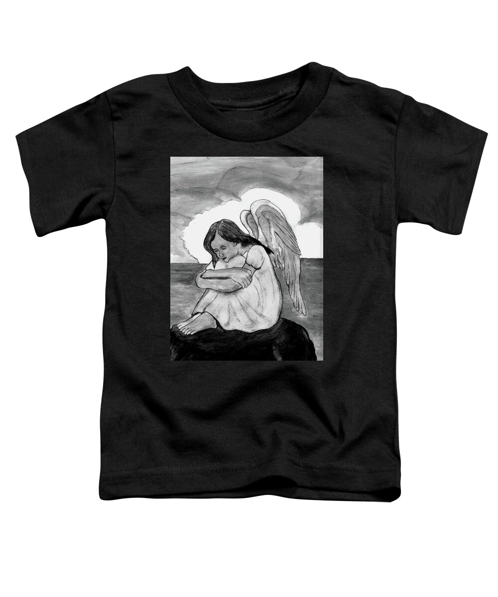 Heavenly Toddler T-Shirt featuring the drawing Lovely Little Angel by Pj LockhArt
