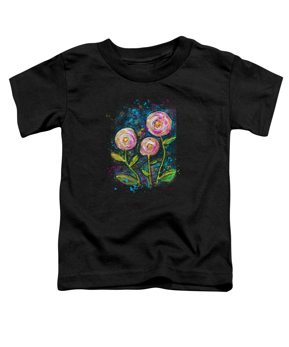 Starry Night Toddler T-Shirt featuring the mixed media Starry Floral Night by Joanne Herrmann